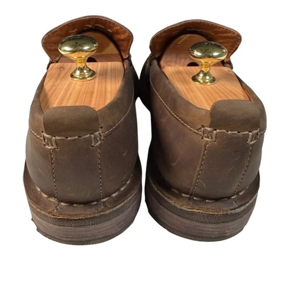 Clarks Nature Three‎ Brown Waxy Leather Moc Toe Loafers Walking Shoes Men 8M EUC